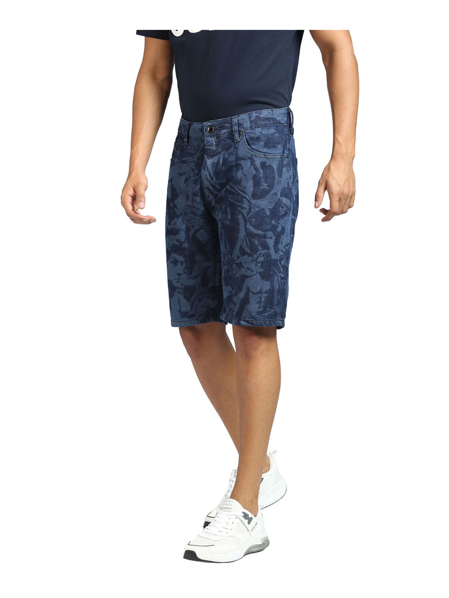 Jack & Jones Dark Blue Printed Denim Shorts