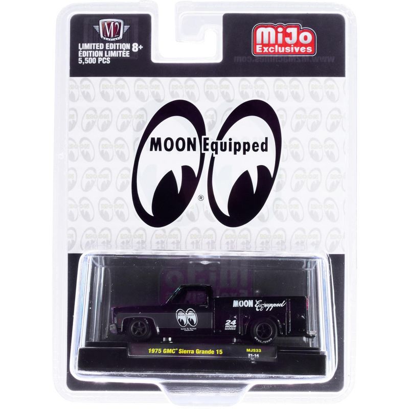 1975 GMC Sierra Grande 15 Service Bed Truck "24 Hours Service" Black "Moon Equipped" Ltd Ed 5500 pcs 1/64 Diecast by M2 Machines