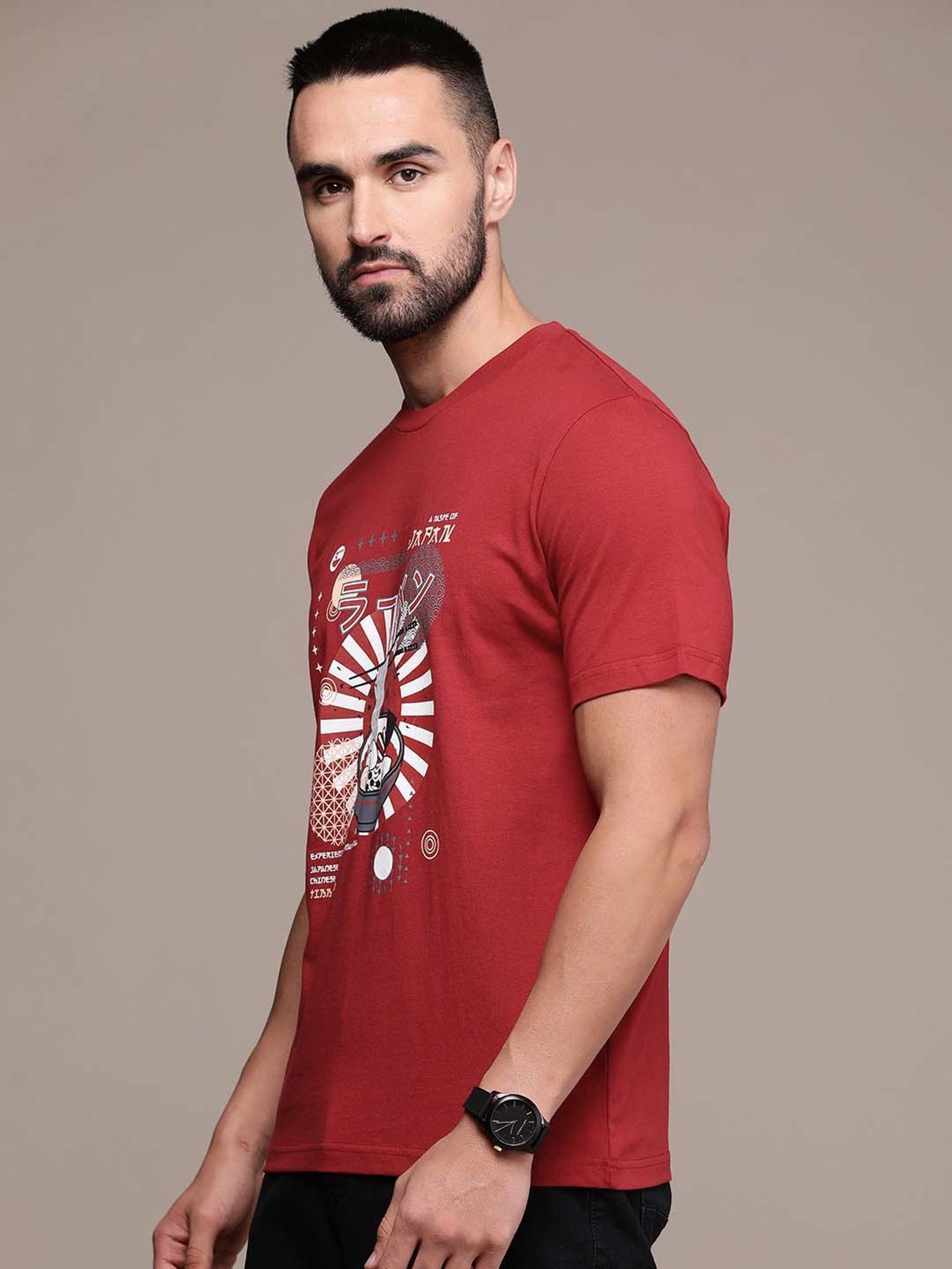 Burnt Umber Red Regular Fit Graphic Print Crew T-Shirt