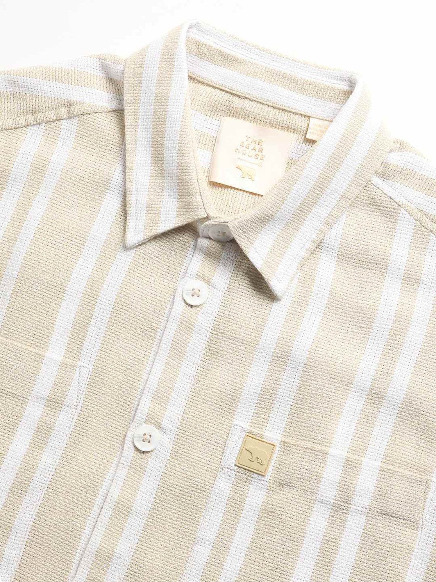 The Bear House Beige Regular Fit Striped Shirt