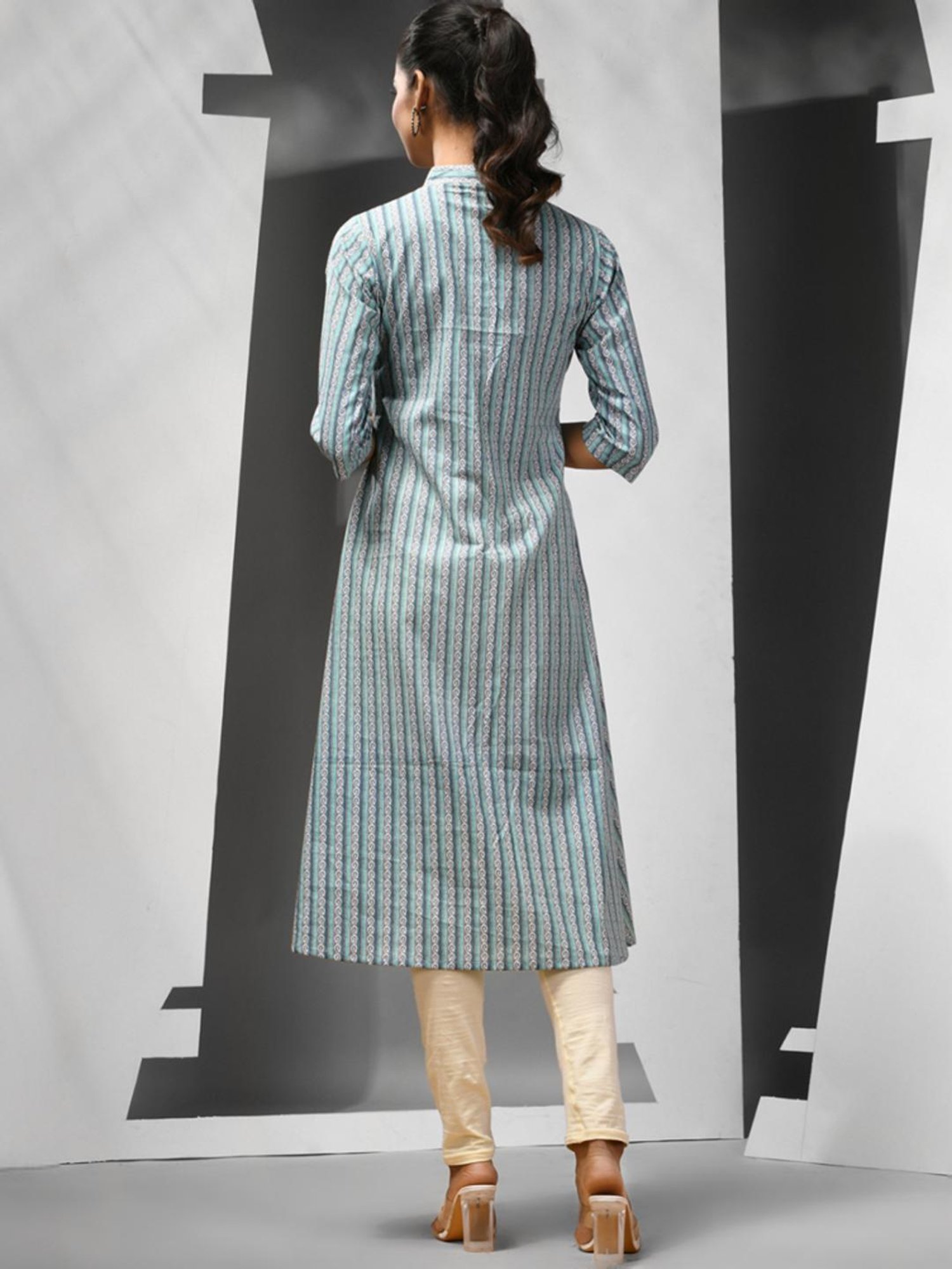 CHARUKRITI Blue Cotton Printed A Line Kurta