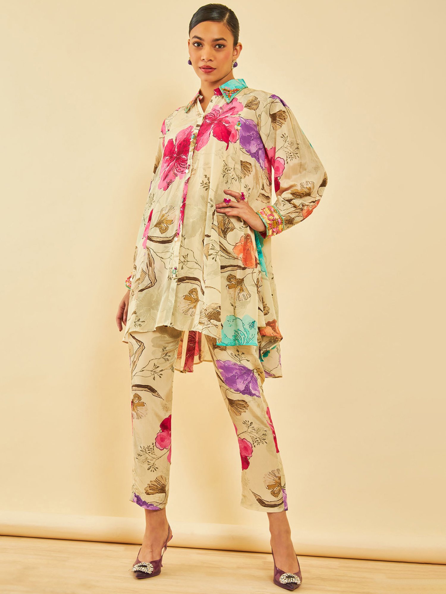 Melon by PlusS Blue Printed Shirt Pant Set