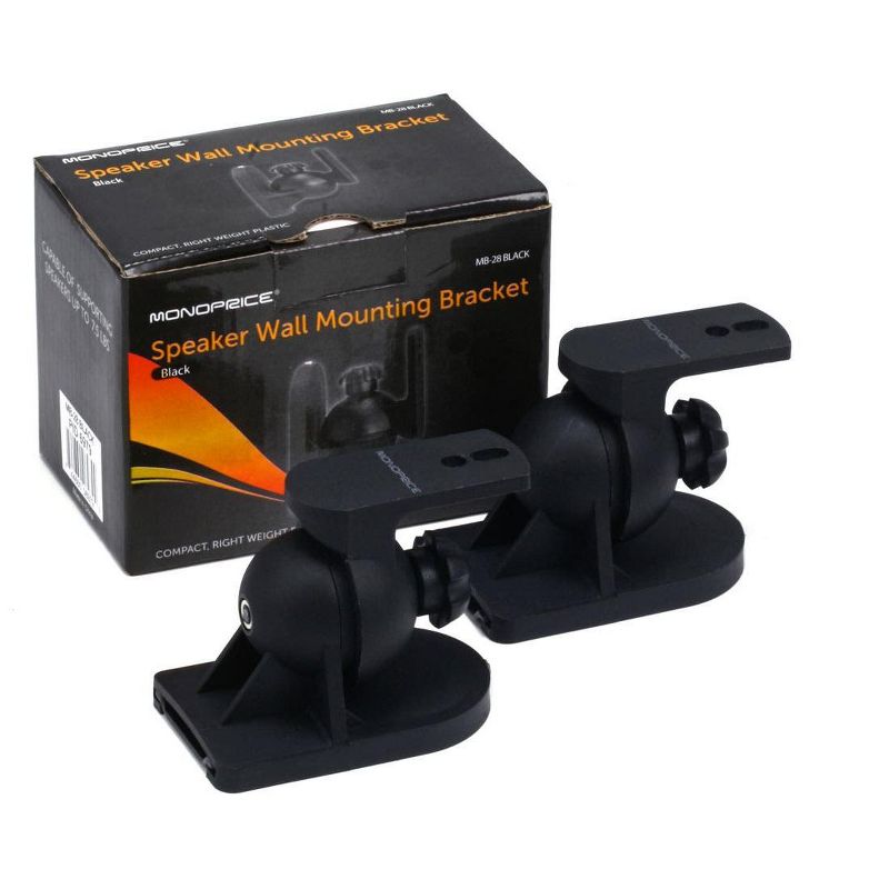 Monoprice Low Profile 7.5 lb. Capacity Speaker Wall Mount Brackets (Pair), Black