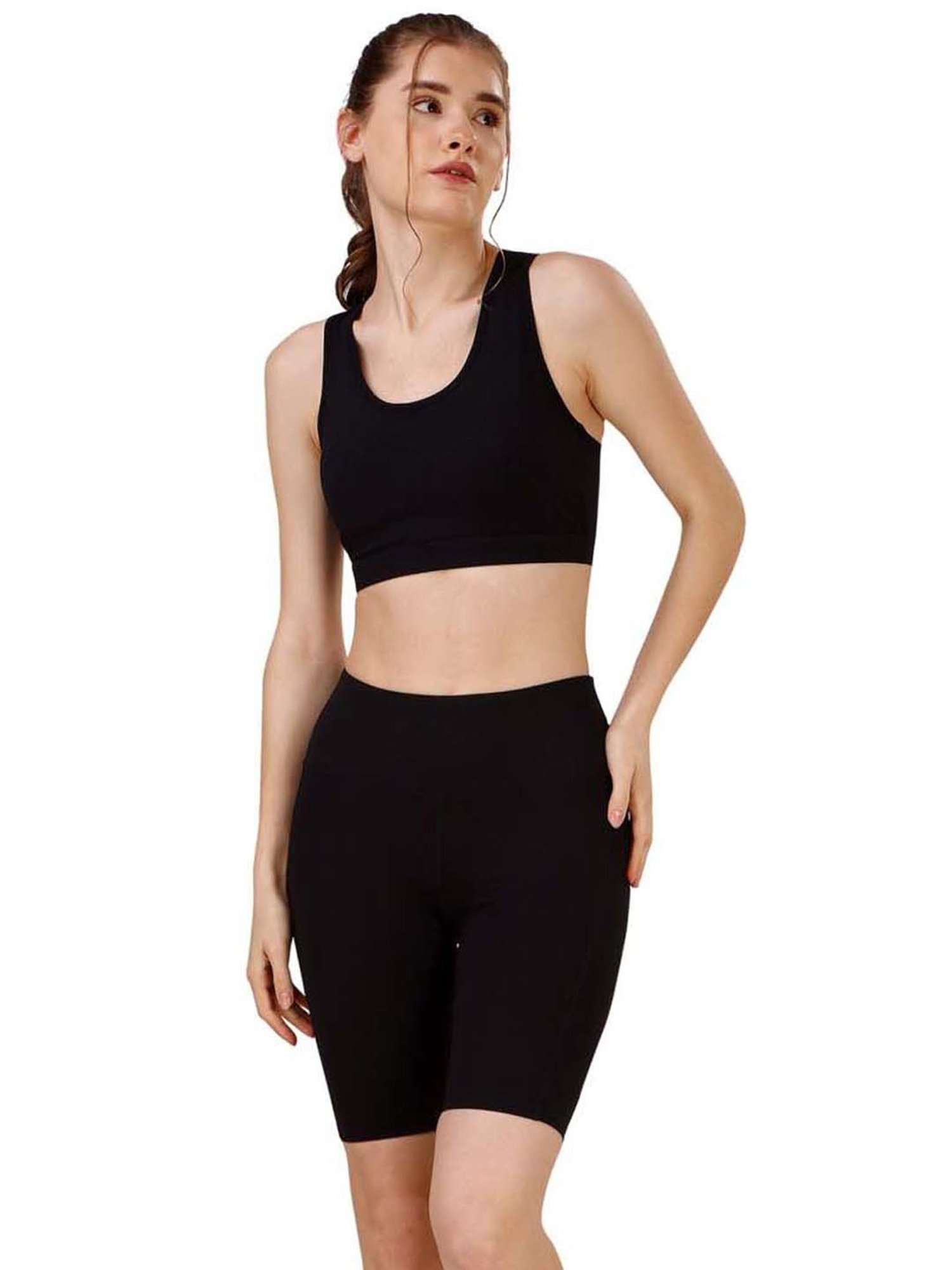 Soie Black Sports Bra Shorts Set