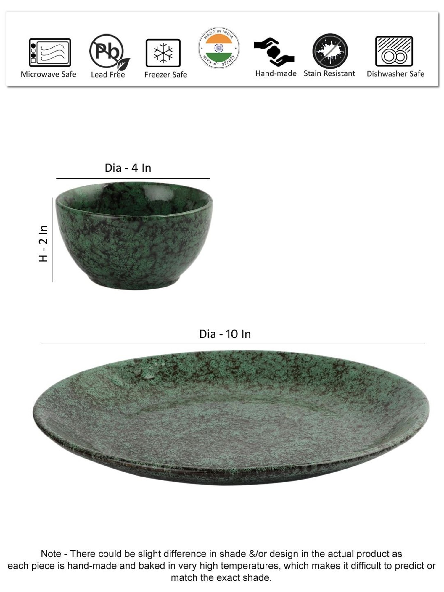 VarEesha Green Ceramic 4 Piece Dinner Set