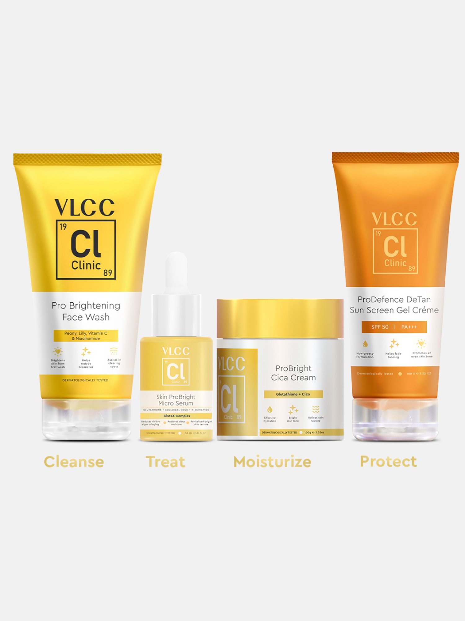 VLCC Pro Brightening Face Wash, ProDefence DeTan Sun Screen, ProBright Micro Serum & Cream Combo