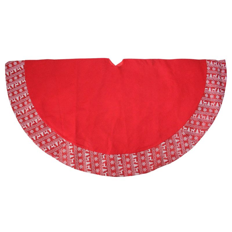 Northlight 48" Red and White Metallic Lodge Print Christmas Tree Skirt