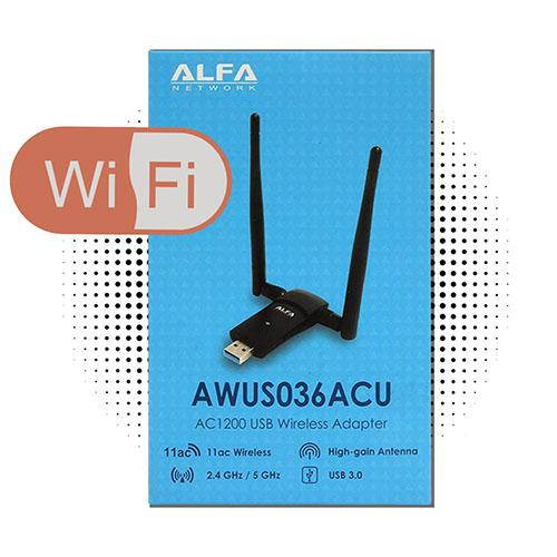 ALFA AWUS036ACU 802.11ac AC1200 Dual Band WiFi USB Dongle + RP-SMA antennas