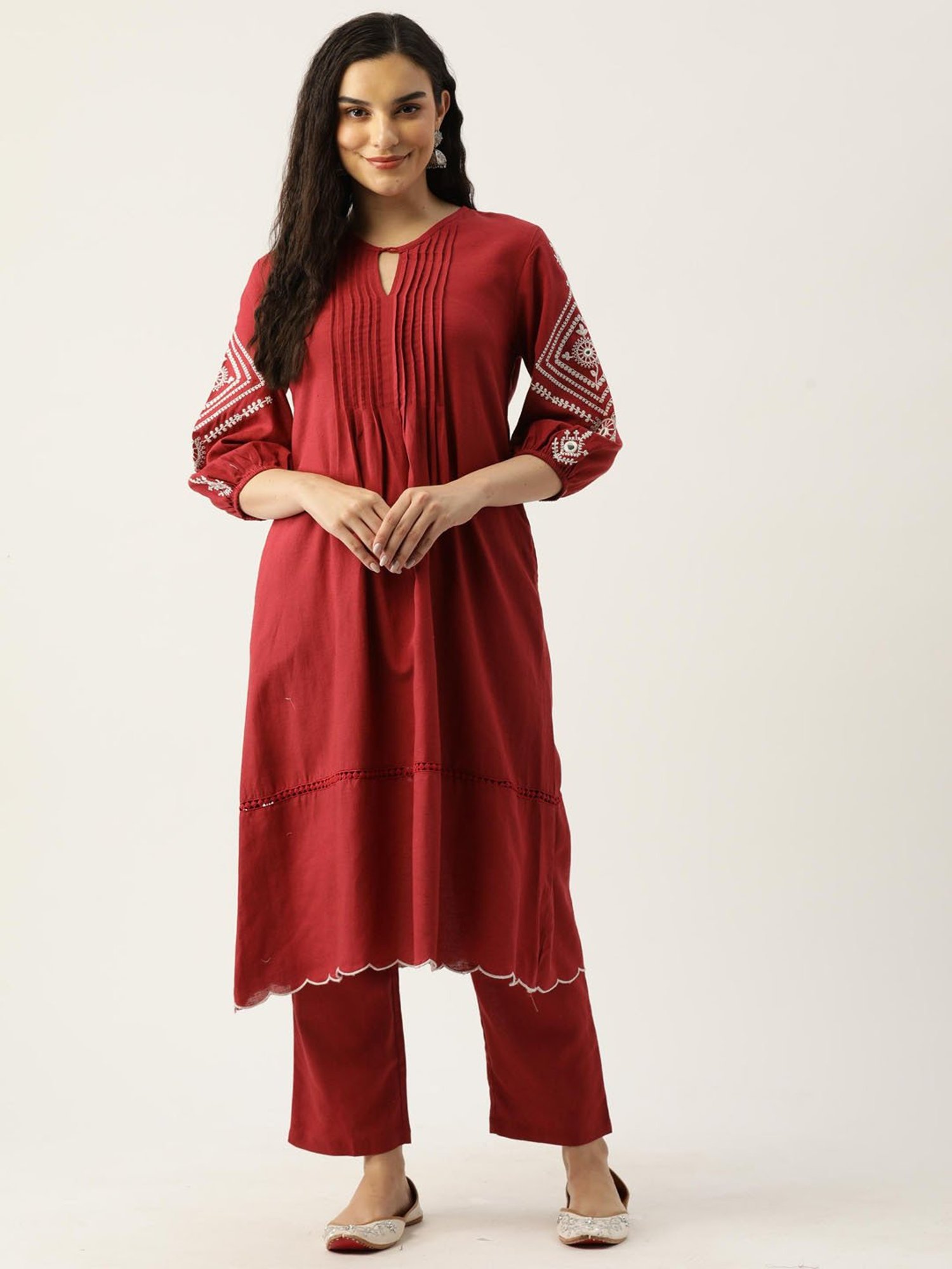 Autumnlane Tushki Carmine Cotton Comfy Kurta Pant Set