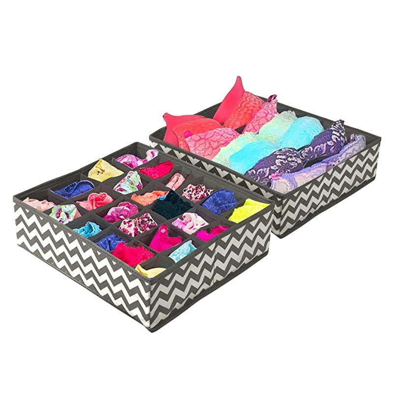 Set of 4 Foldable Drawer Dividers, Storage Boxes, Closet Organizers, Under Bed Organizer (Gray Chevron Pattern)
