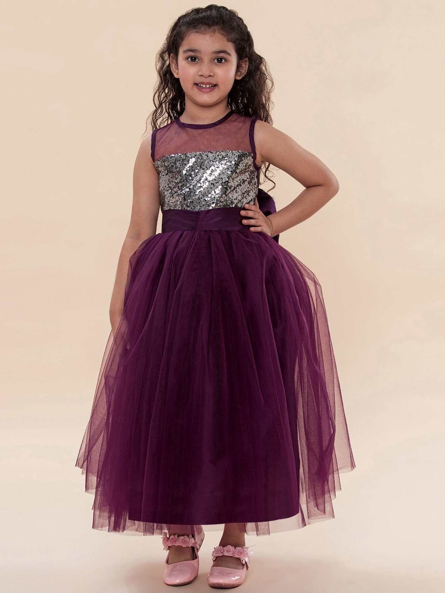 A.T.U.N. Kids Purple & Silver Embellished Gown