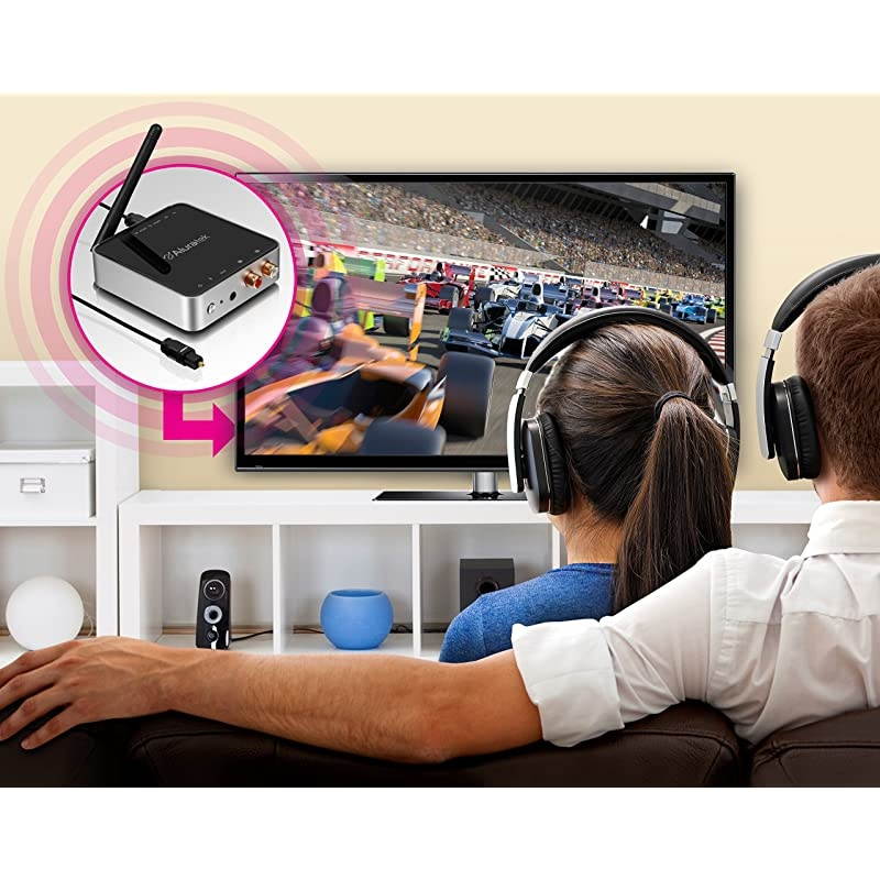 ABC53F Bluetooth Audio Receiver and Transmitter with Bluetooth 5 Stream up to 300 feet AUX RCA and Optical Connections Supported Low Latency aptX Wireless Audio TV to Headphones