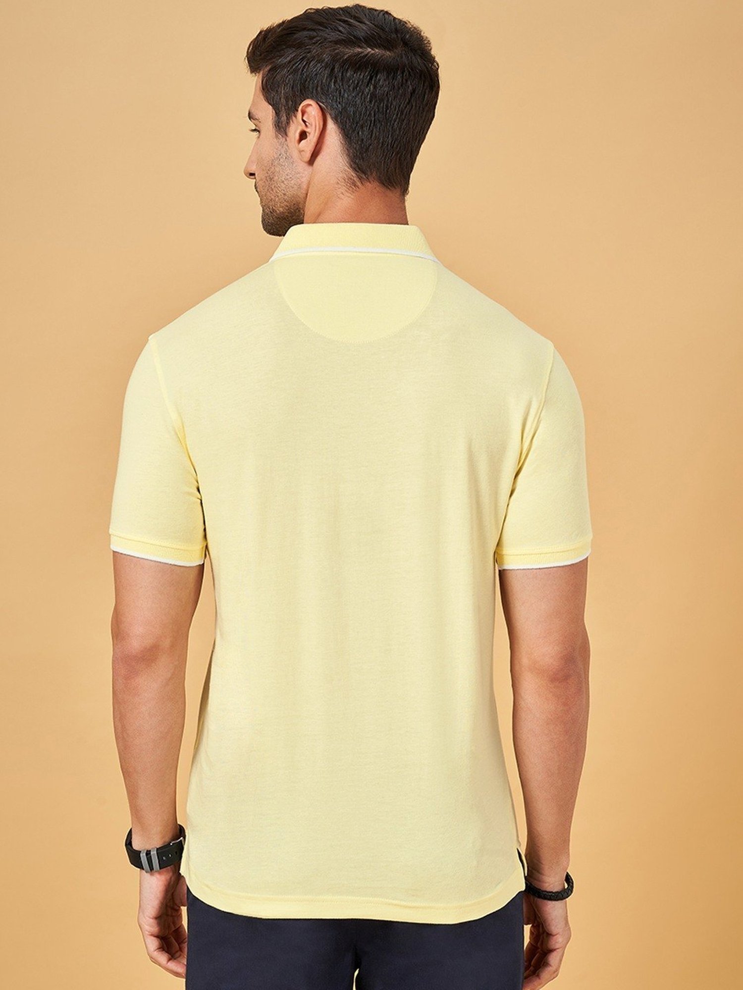 Byford By Pantaloons Light Yellow Slim Fit Printed Polo T-Shirt
