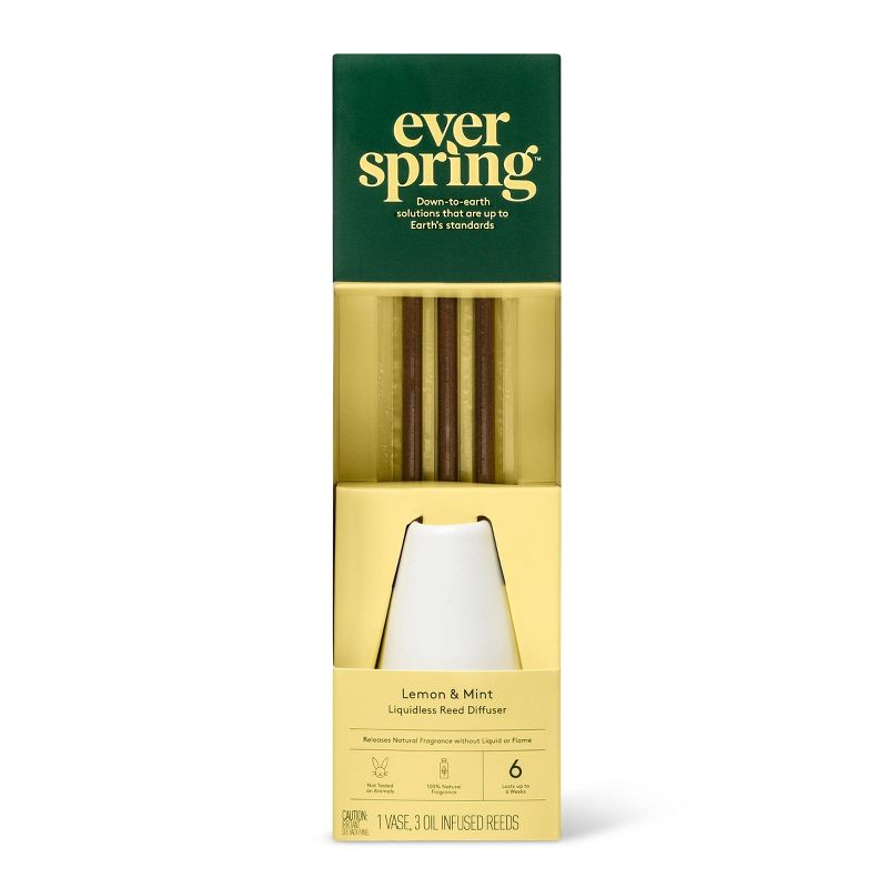 Lemon & Mint Liquidless Reed Diffuser - 3ct - Everspring™