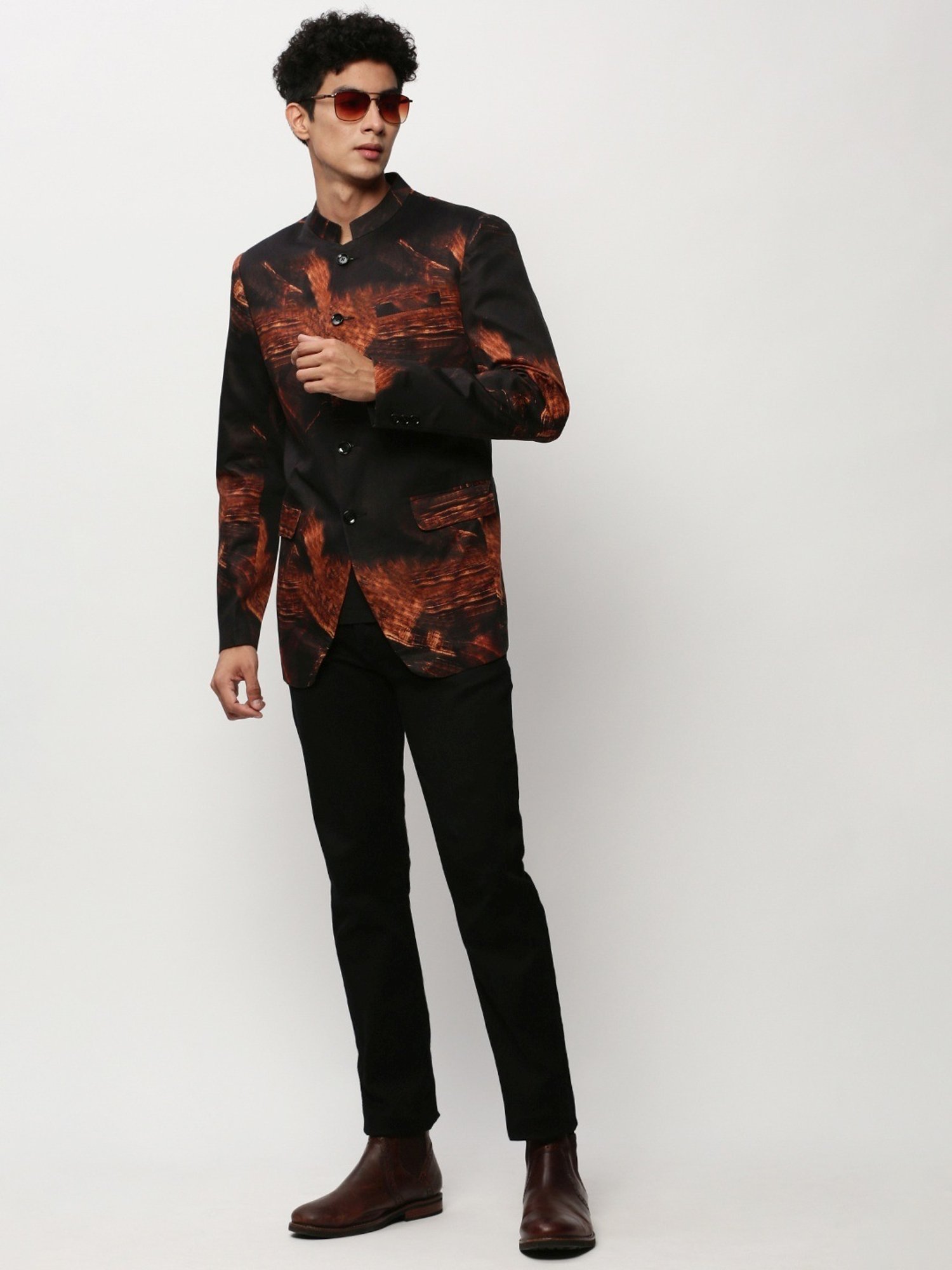 SHOWOFF Black Slim Fit Printed Blazer