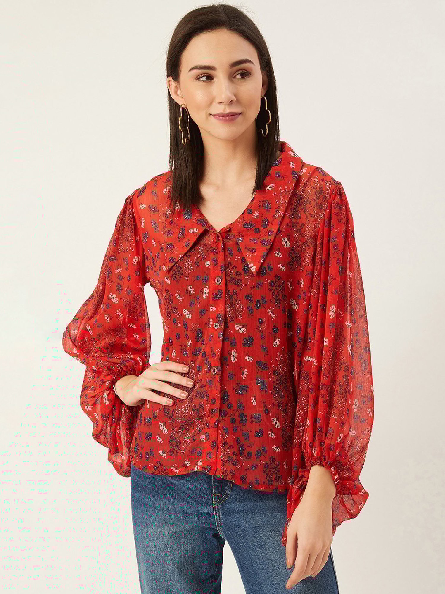 Anvi Be Yourself Red Floral Print Shirt