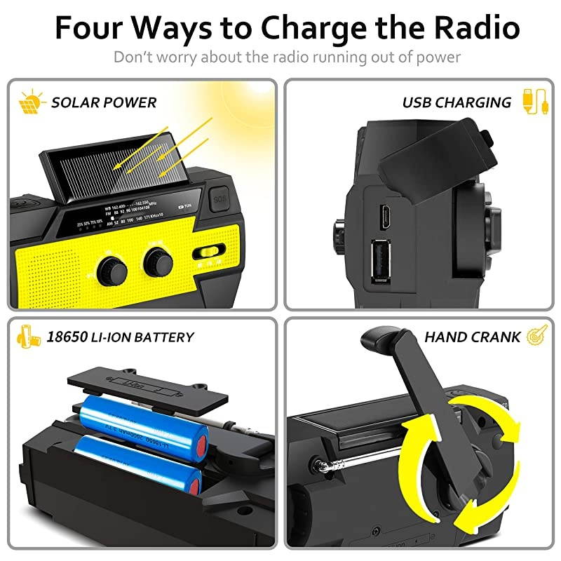 Flashlight Radio, 2021 Upgraded AM/FM/NOAA Weather Solar Crank Radio with 4000 mAh Replaceable Li-ion Battery, 3 Modes Flashlight,Sensor Reading Lamp,Phone Charger for Hurricanes, Tornadoes