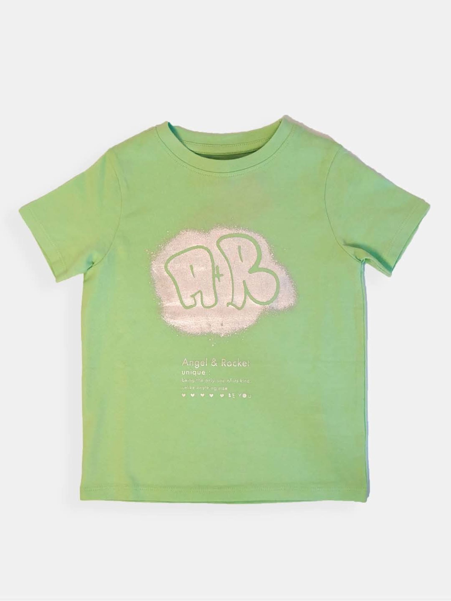 Angel & Rocket Kids Green Cotton Printed T-Shirt