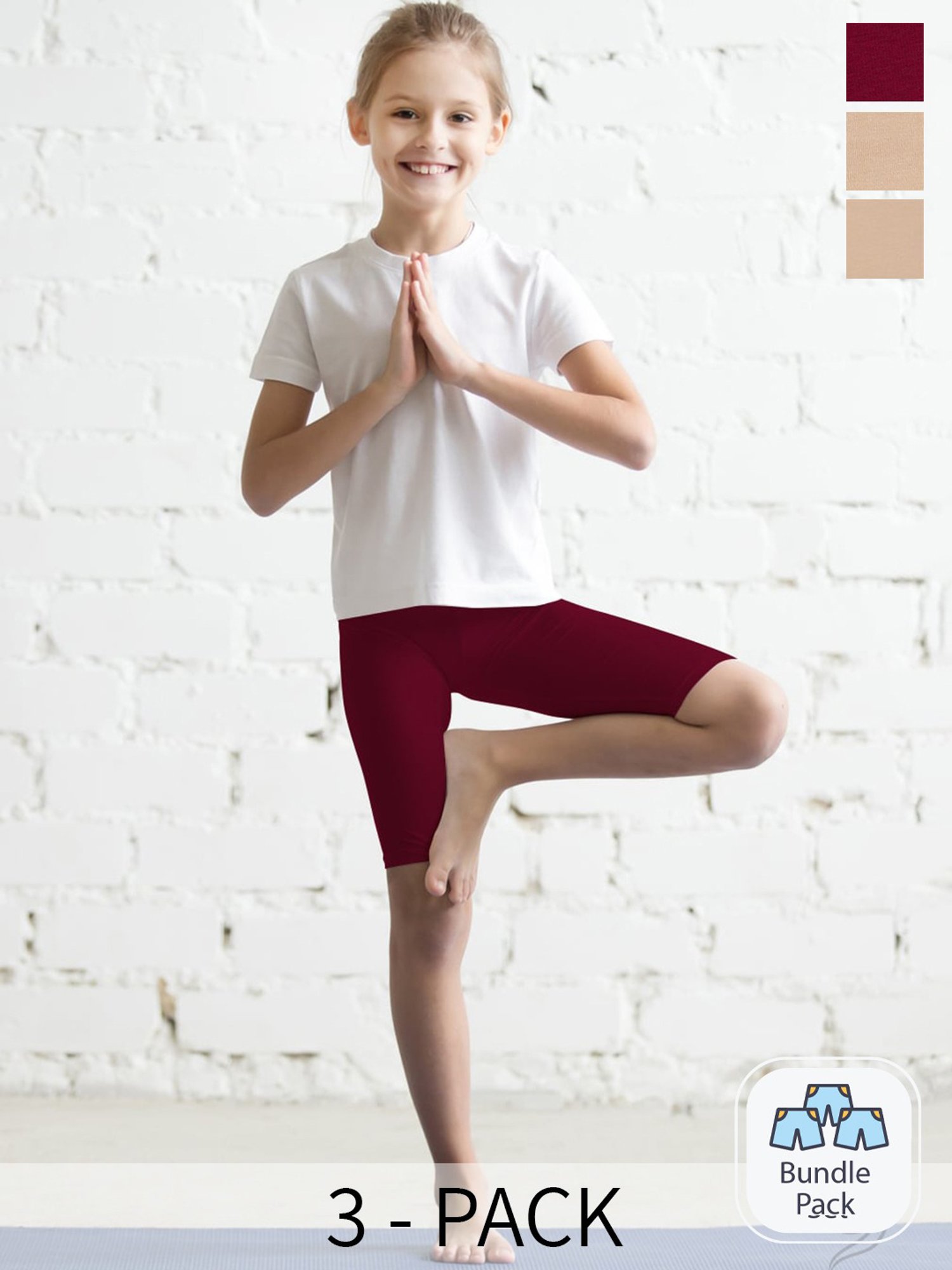 TWIN BIRDS Kids Beige & Burgundy Solid Shorts (Pack Of 3)