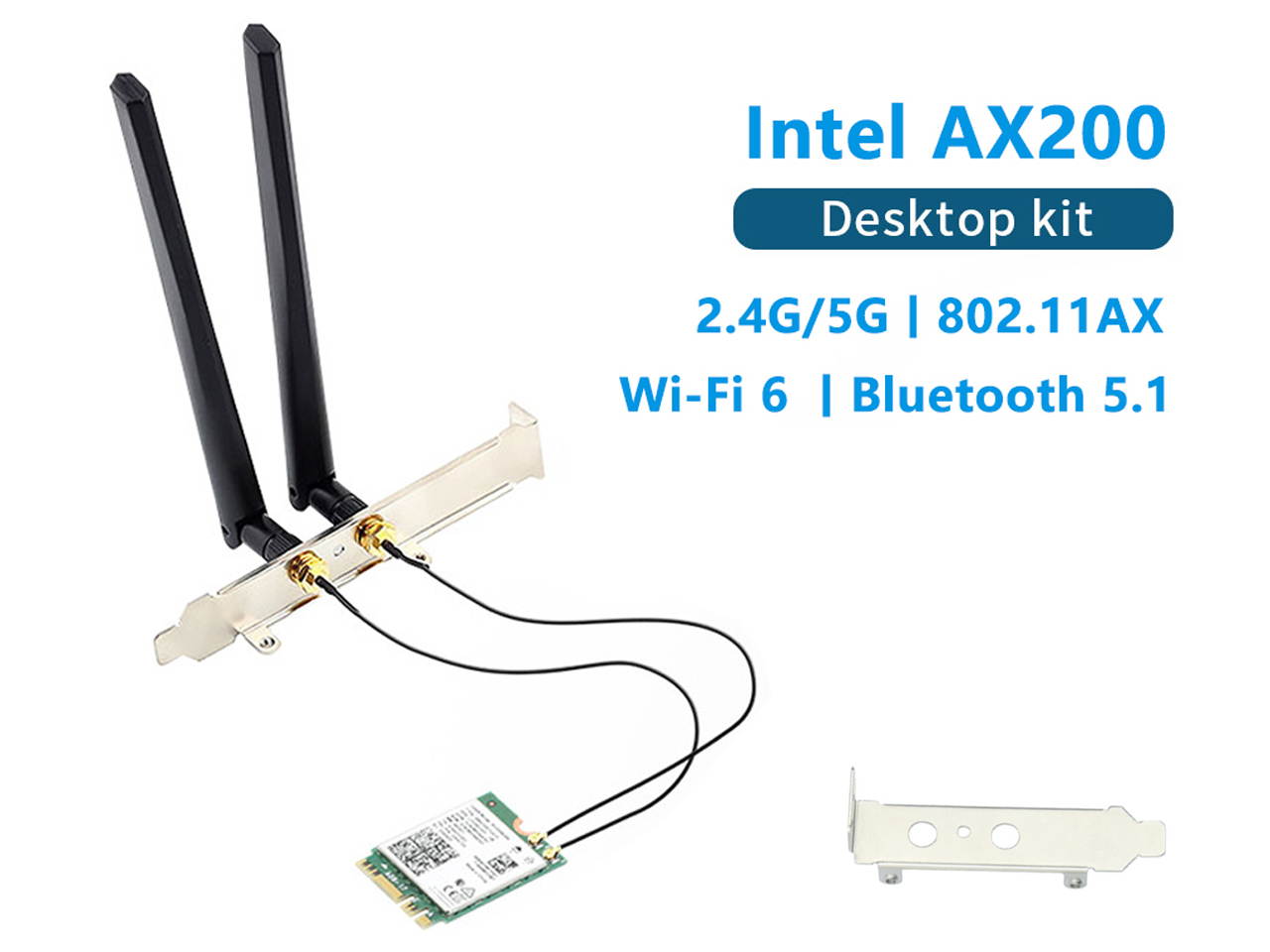 3000Mbps Dual Band Wi-Fi 6 Intel AX200 Gig+ Desktop Kit Bluetooth 5.1 For M.2 2230 Key E Wireless Adapter AX200NGW NGFF Network Card, 2.4Ghz/5Ghz, 802.11ax/ac, Support MU-MIMO, OFDMA, Windows 10