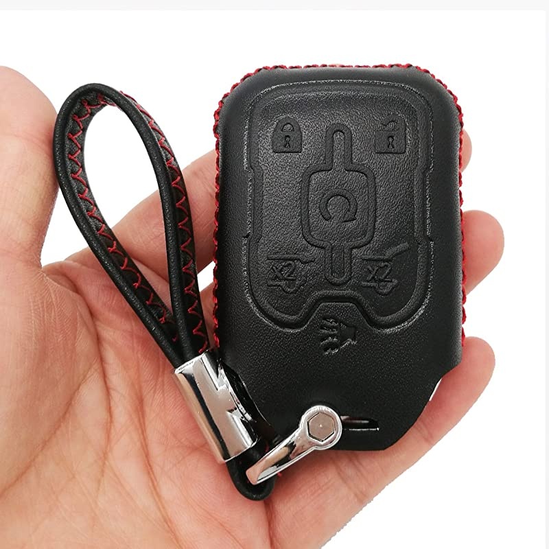 Hand Sew Leather Keyless Entry Remote Key Fob Cover Case Skin Protector for 2015 2016 2017 Chevrolet Tahoe Suburban Chevy GMC Yukon GM Remote Control