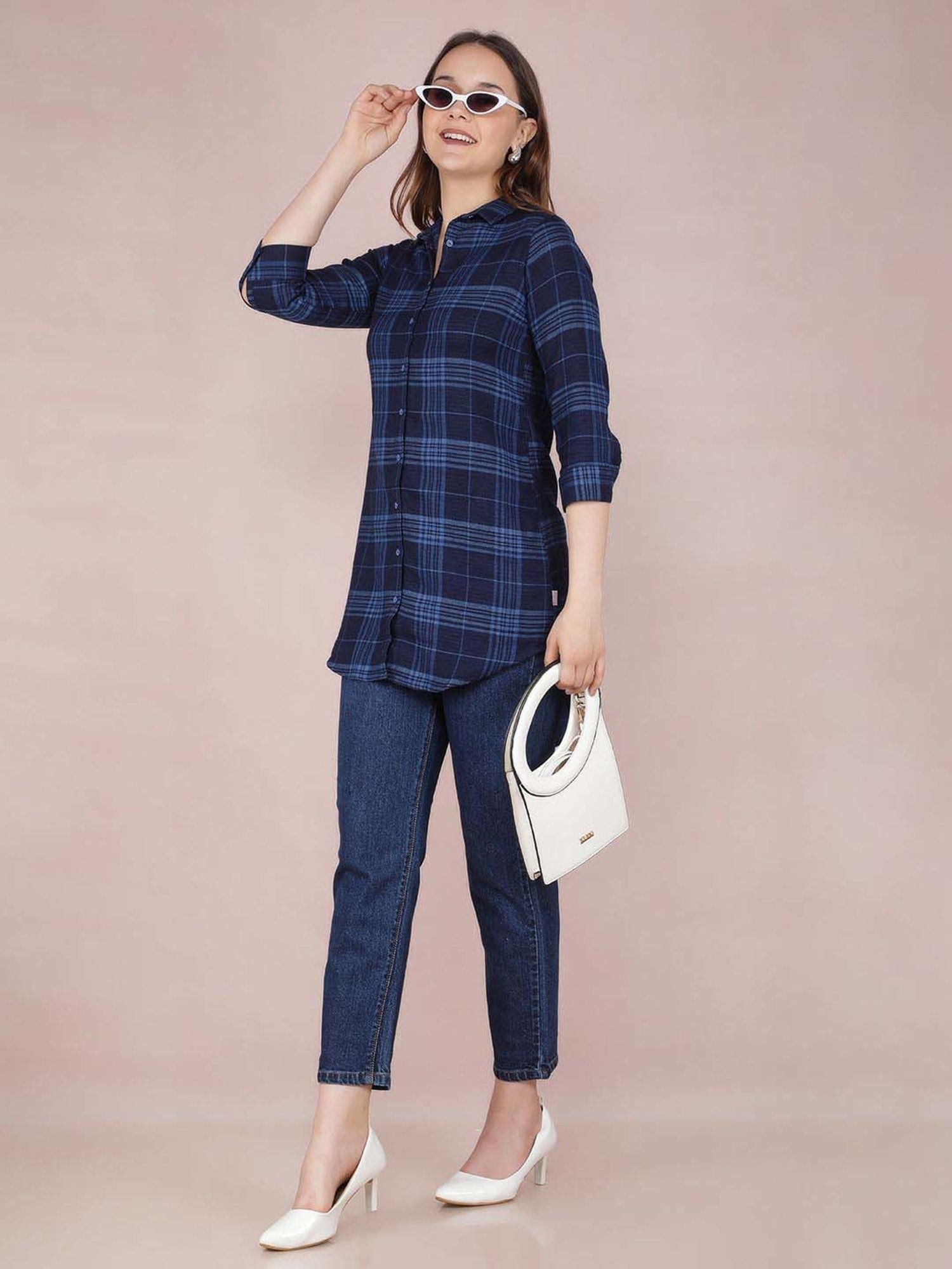 Crimsoune Club Navy Cotton Chequered Shirt