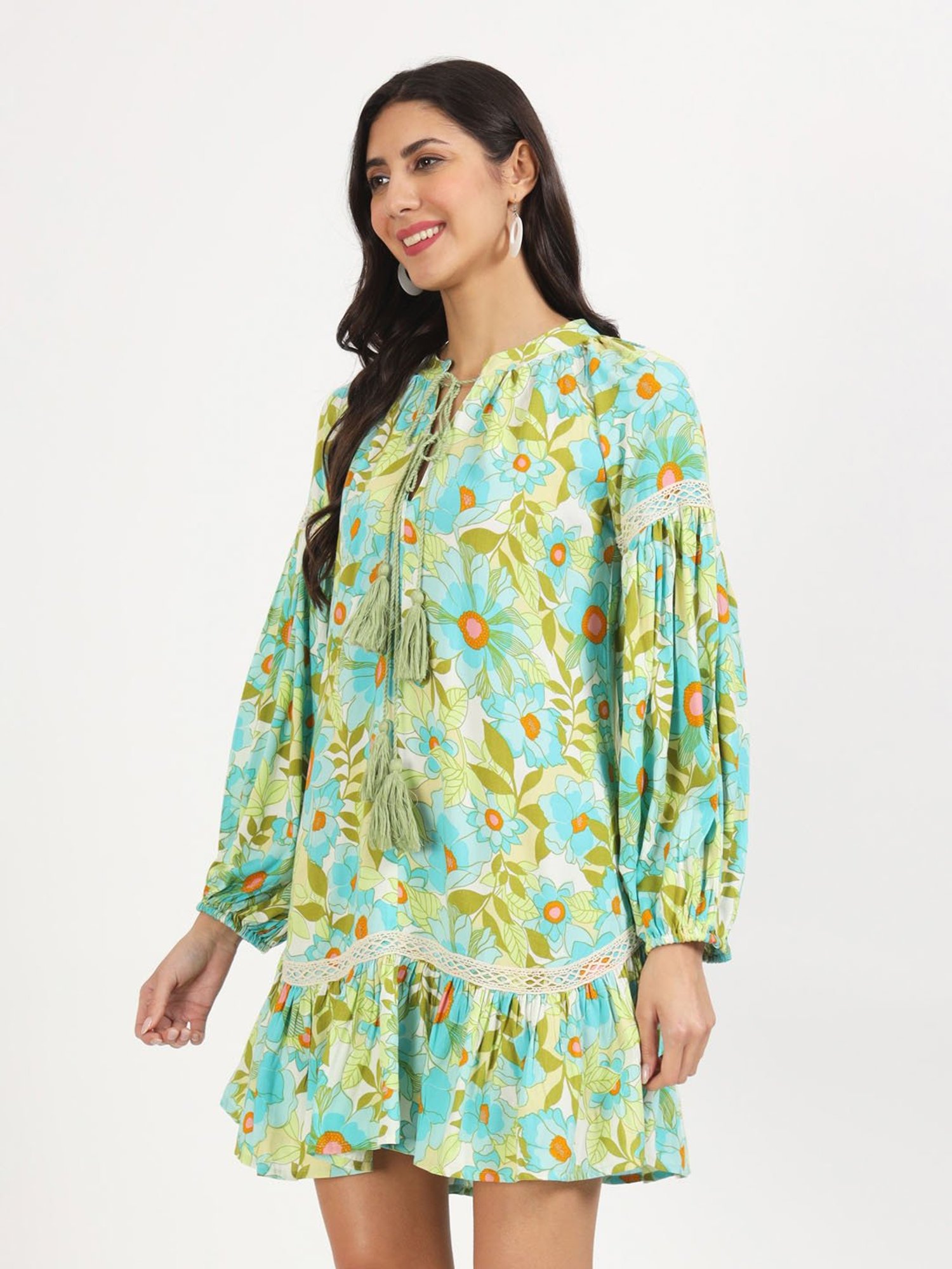 Divena Green Printed Ethnic Dress