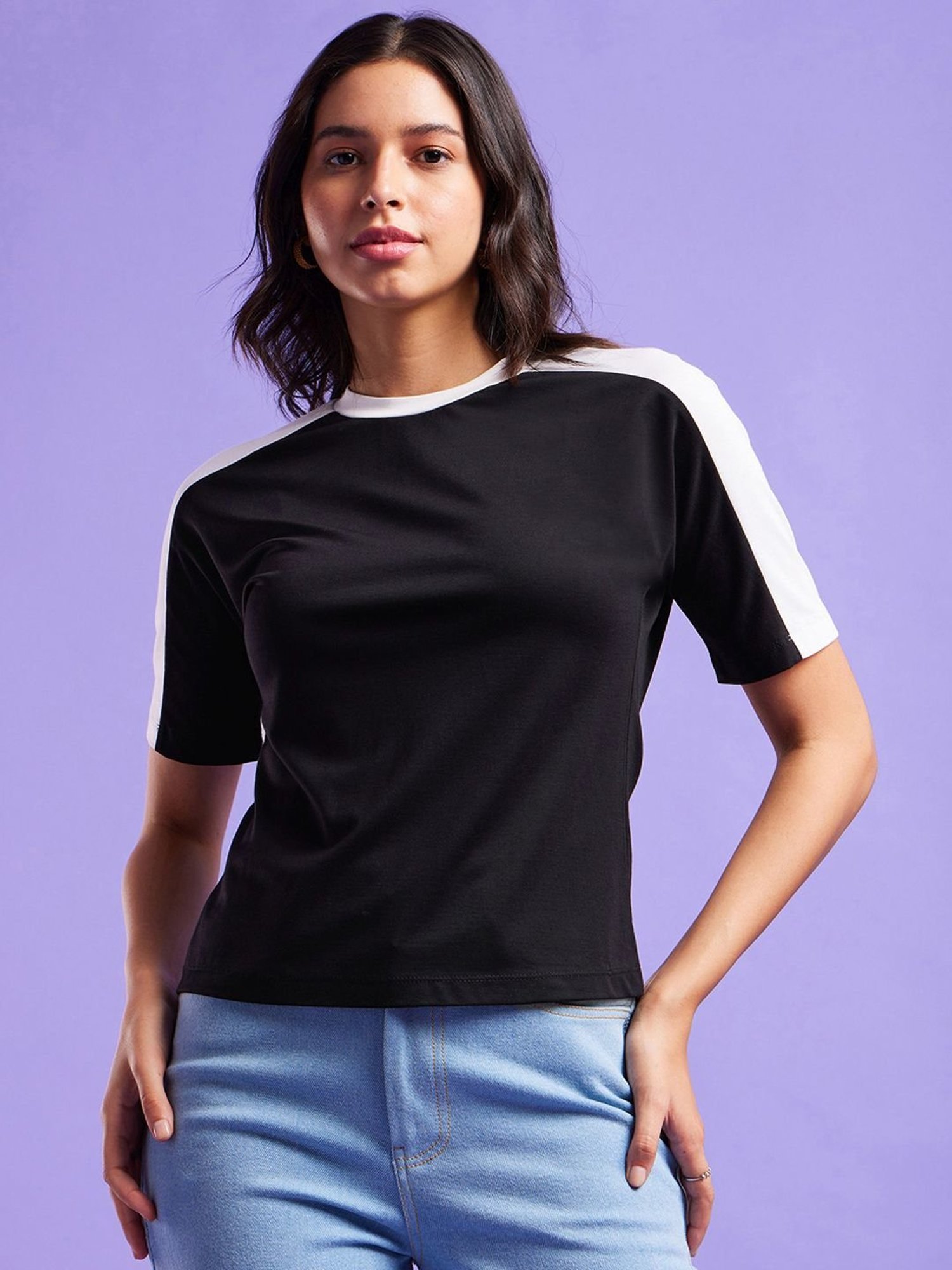 Fablestreet Black & White Color-Block Top