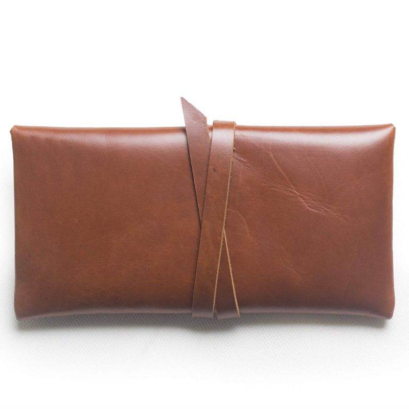 Ancicraft Soft Genuine Leather Pencil Pen Case Pouch Holder Bag Pocket with Strap Retro Vintage Simple Red Brown (Red brown with strap)