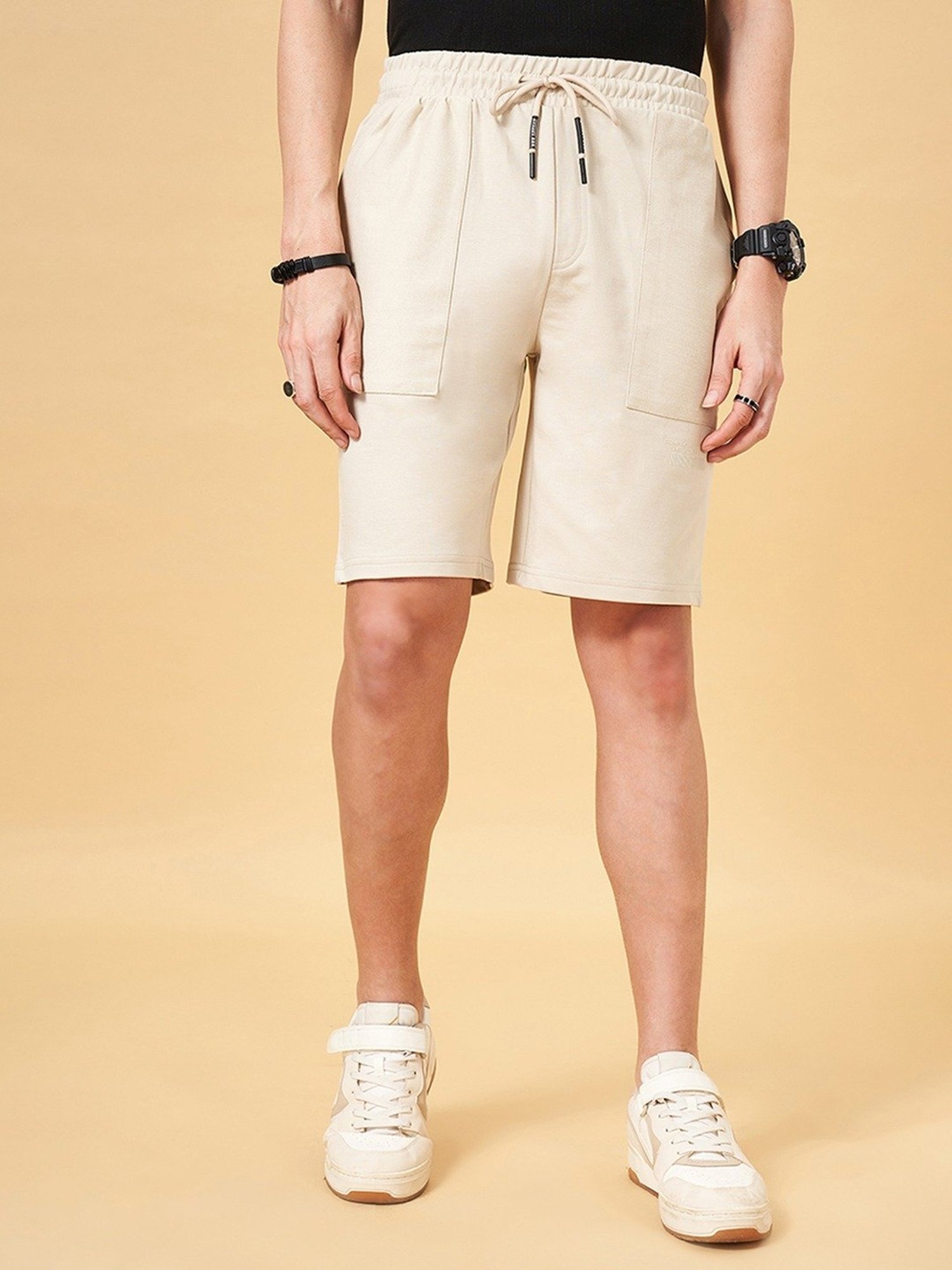 Street 808 by Pantaloons Antique White Cotton Regular Fit Shorts