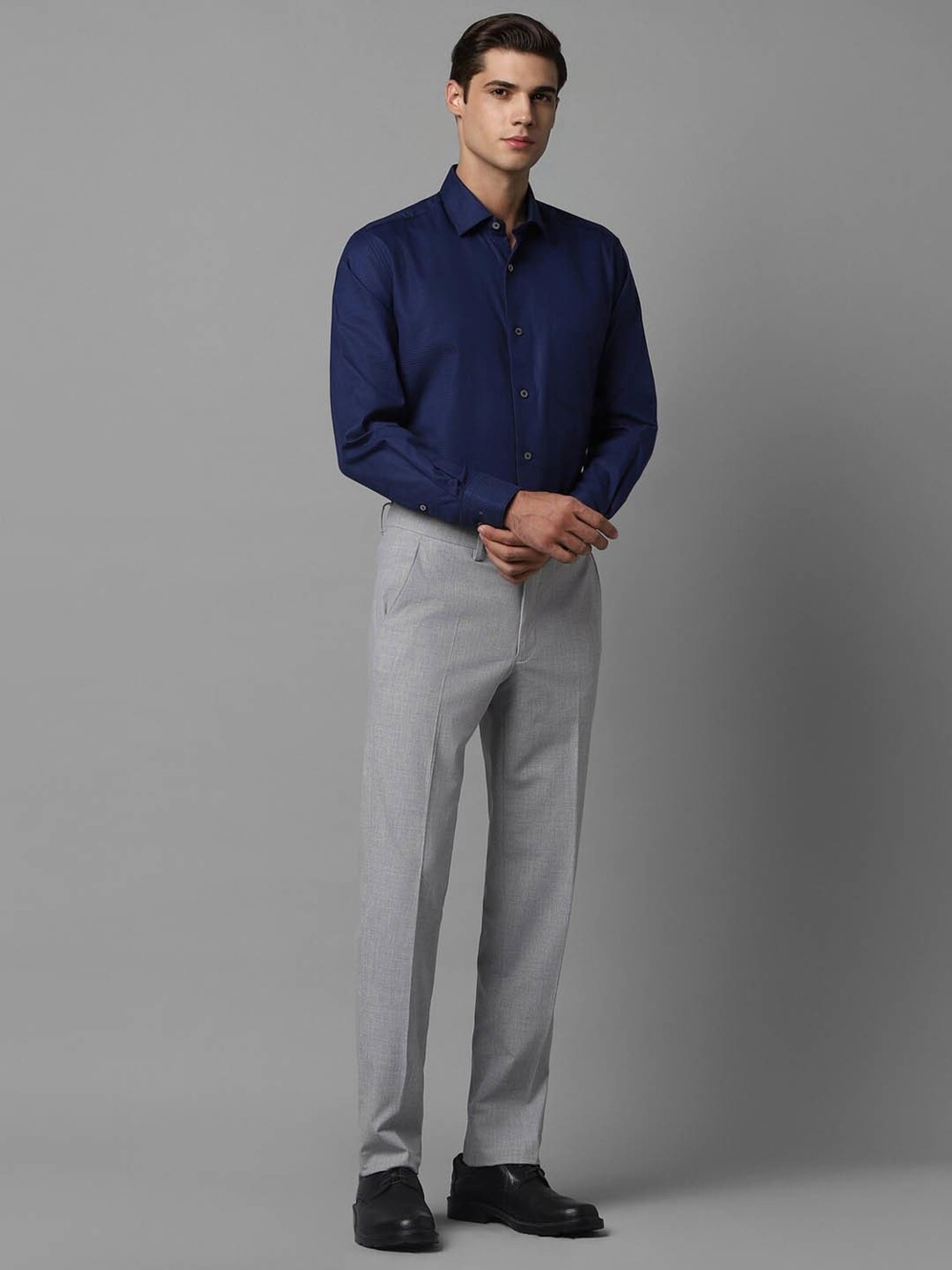 Luxure By Louis Philippe Navy Regular Fit Texture Shirt