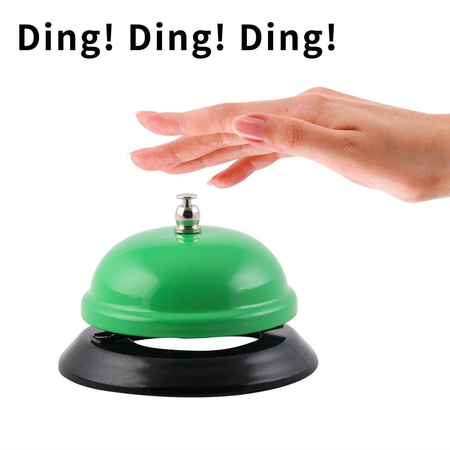 TIANSE Desk Call Bell 3.3'', Green Call Bells Ring for Restaurants Office Class Game, All-Metal Construction, Chrome Finish, No-Slip, Service Bell for School, Hotels