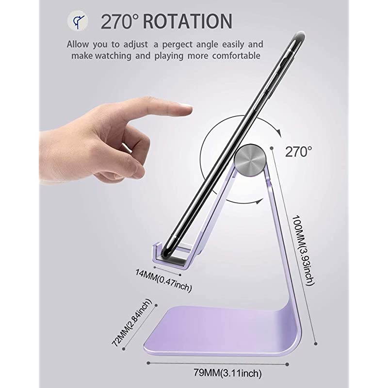 Adjustable Cell Phone Stand,  Phone Stand, Cradle, Dock, Holder, Aluminum Desktop Stand Compatible with Phone Xs Max Xr 8 7 6 6s Plus SE Charging, Accessories Desk,All Mobile Phones-Purple