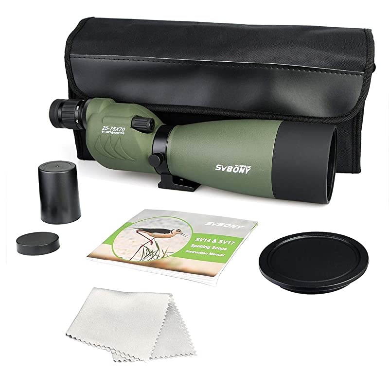SV17 Spotting Scope Straight 2575x70mm Zoom Telescope Bak4 Waterproof for Bird Watching Wildlife Viewing Archery Range with Soft Case