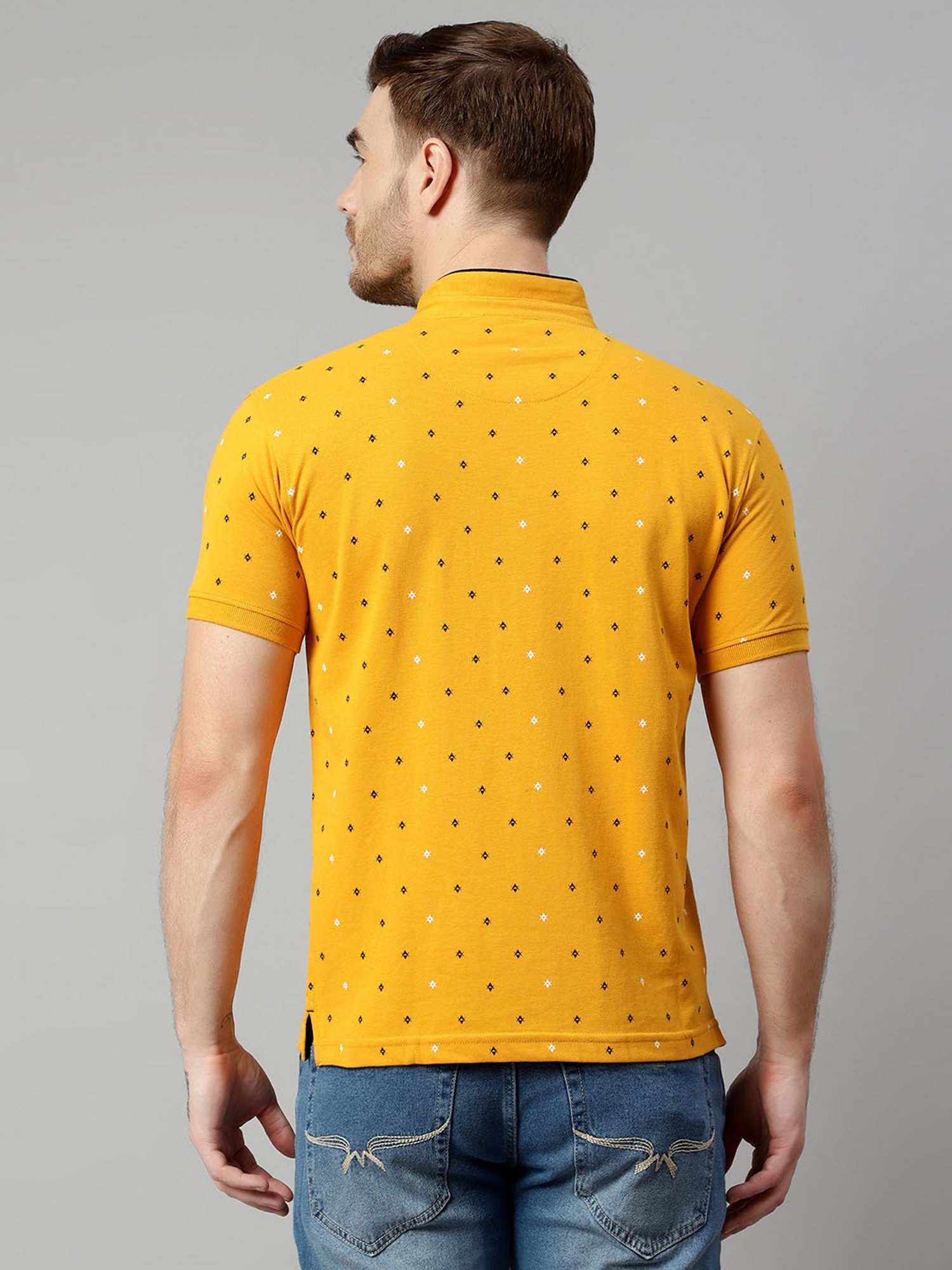 Cantabil Mustard Regular Fit Printed T-Shirt