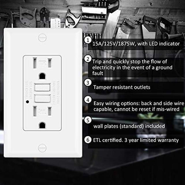[10 Pack] BESTTEN 15 Amp GFCI Outlet, Tamper-Resistant(TR) GFI Receptacle with LED Indicator, Decorative Wallplate Included, ETL Certified, White