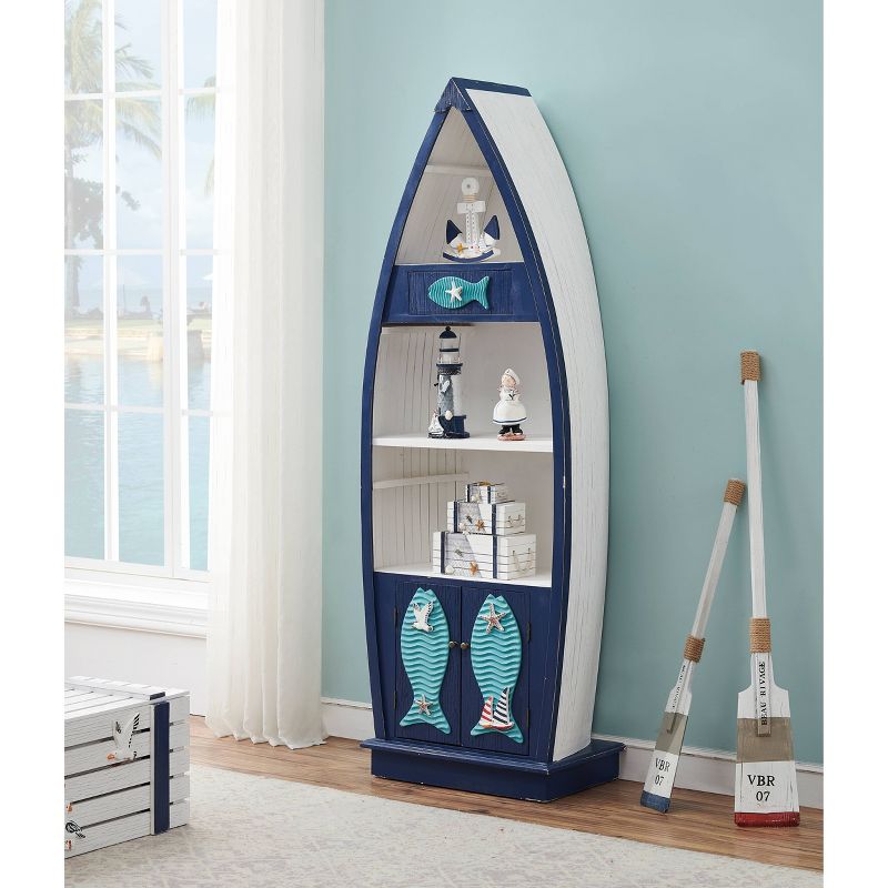 67.5" Praya Nautical Bookcase Blue and White - Treasure Trove Accents