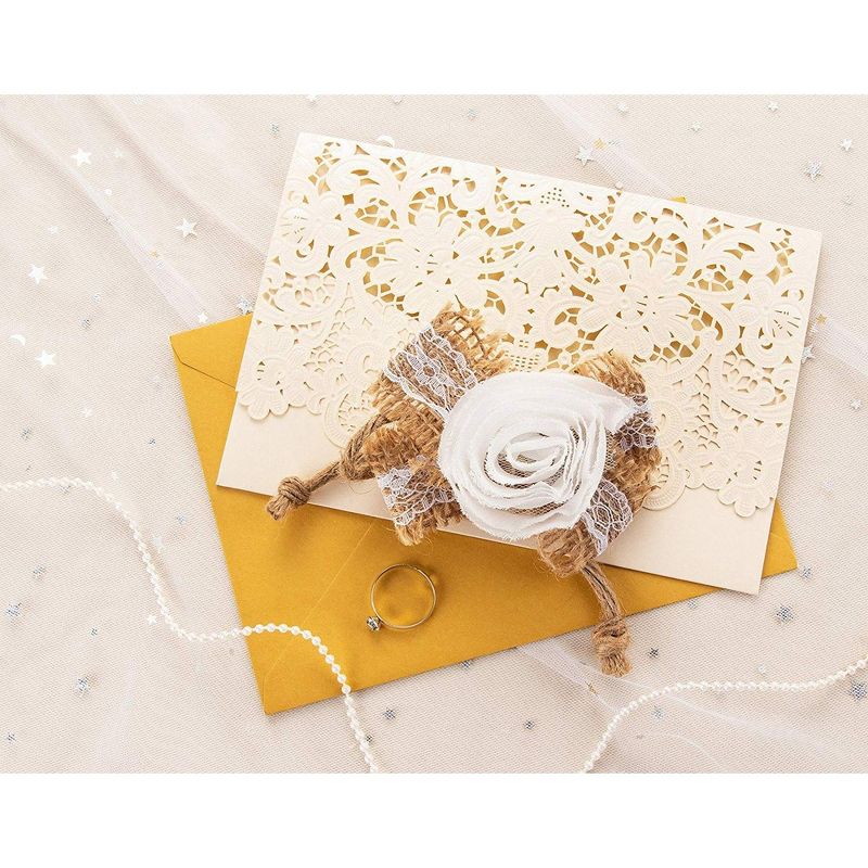 Genie Crafts 4-Count Burlap Fabric Flower Wrist Corsage for Wedding, Bridesmaids, DIY Arts and Crafts, 3.75 in