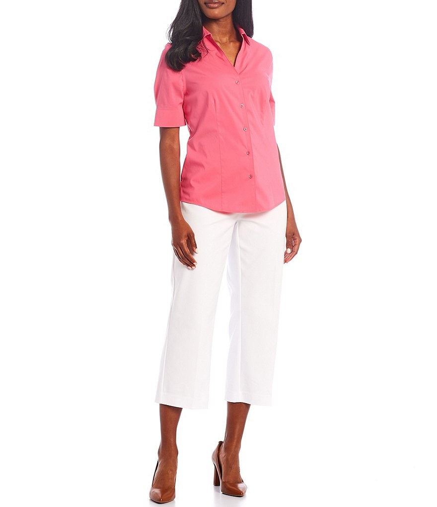 Investments Petite Size Lauren Gold Label Non-Iron Stretch Short Sleeve Button Front Shirt