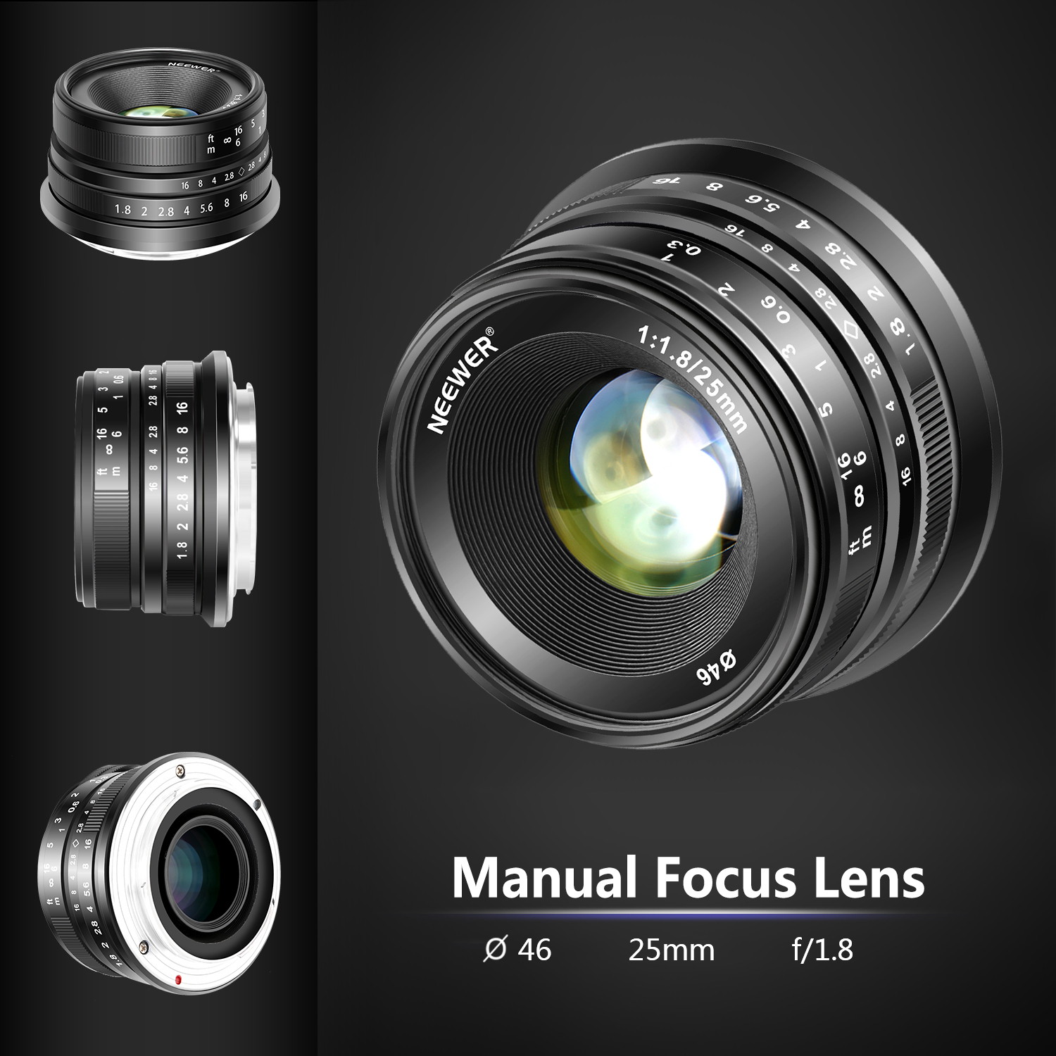 Neewer 25mm F1.8 APS-C Large Aperture Wide Angle Lens Manual Focus Lens for Sony E Mount Mirrorless Cameras A7III A9 NEX 3 3N 5 NEX 5T NEX 5R NEX 6 7 A6400 A5000 A5100 A6000 A6100 A6300 A6500