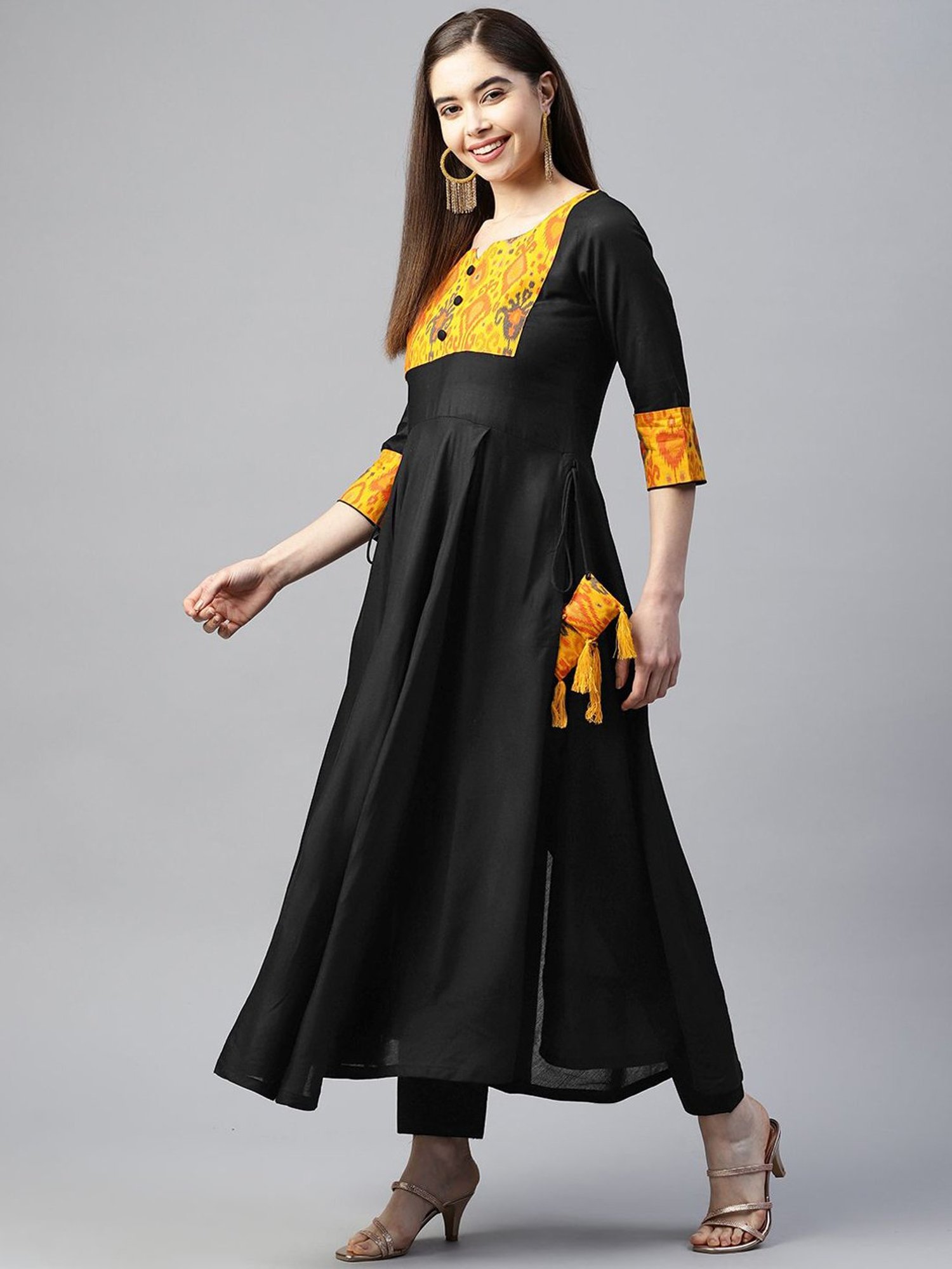 SHADES Black Cotton Printed Kurta Pant Set