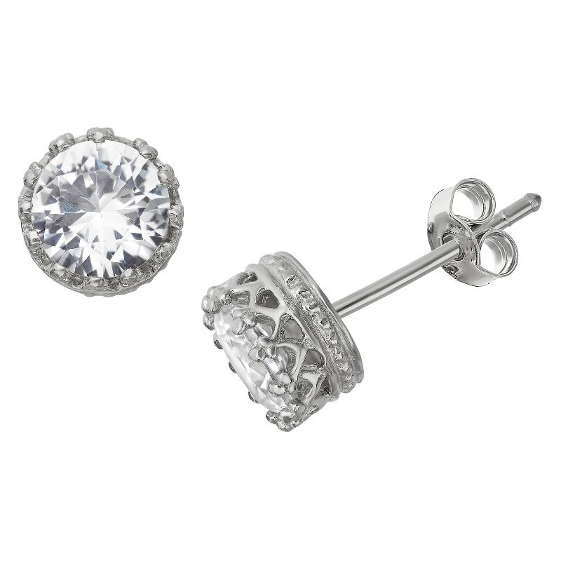 6mm Round-cut White Sapphire Crown Earrings in Sterling Silver