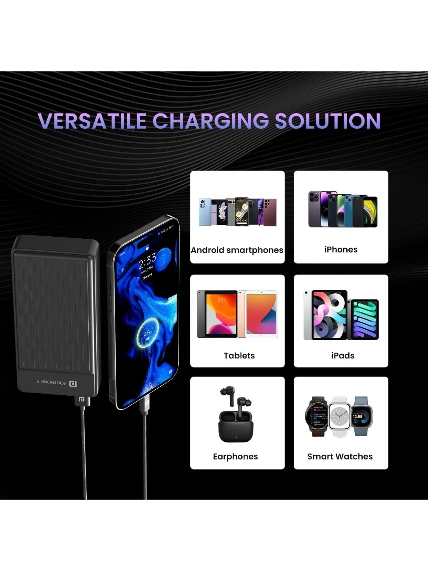 Portronics Luxcell B 20K Advanced 20000 mAh Power Bank with 22.5W Max Output (Black)