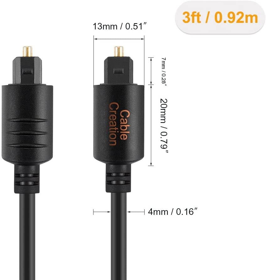 Optical Audio Cable CableCreation 3 Feet Digital Fiber Optic Cable for Home Theater Sound Bar TV PS4 Xbox VD/CD Player Blu-ray Players Game Console& More 0.9M
