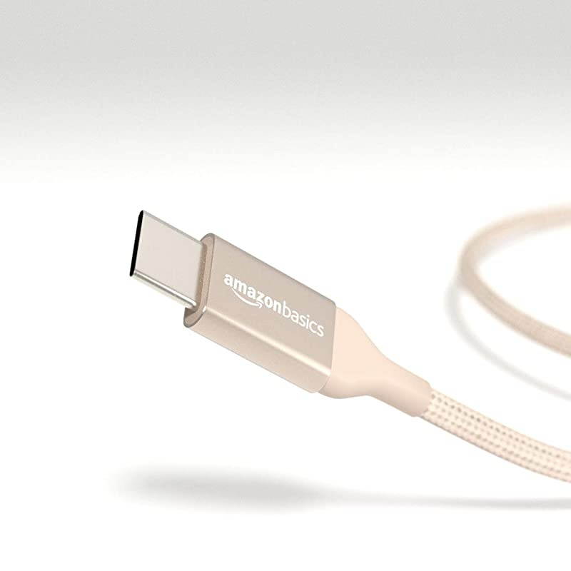 Double Braided Nylon USBC to USBC 20 Fast Charging Cable 3A 1Foot Gold