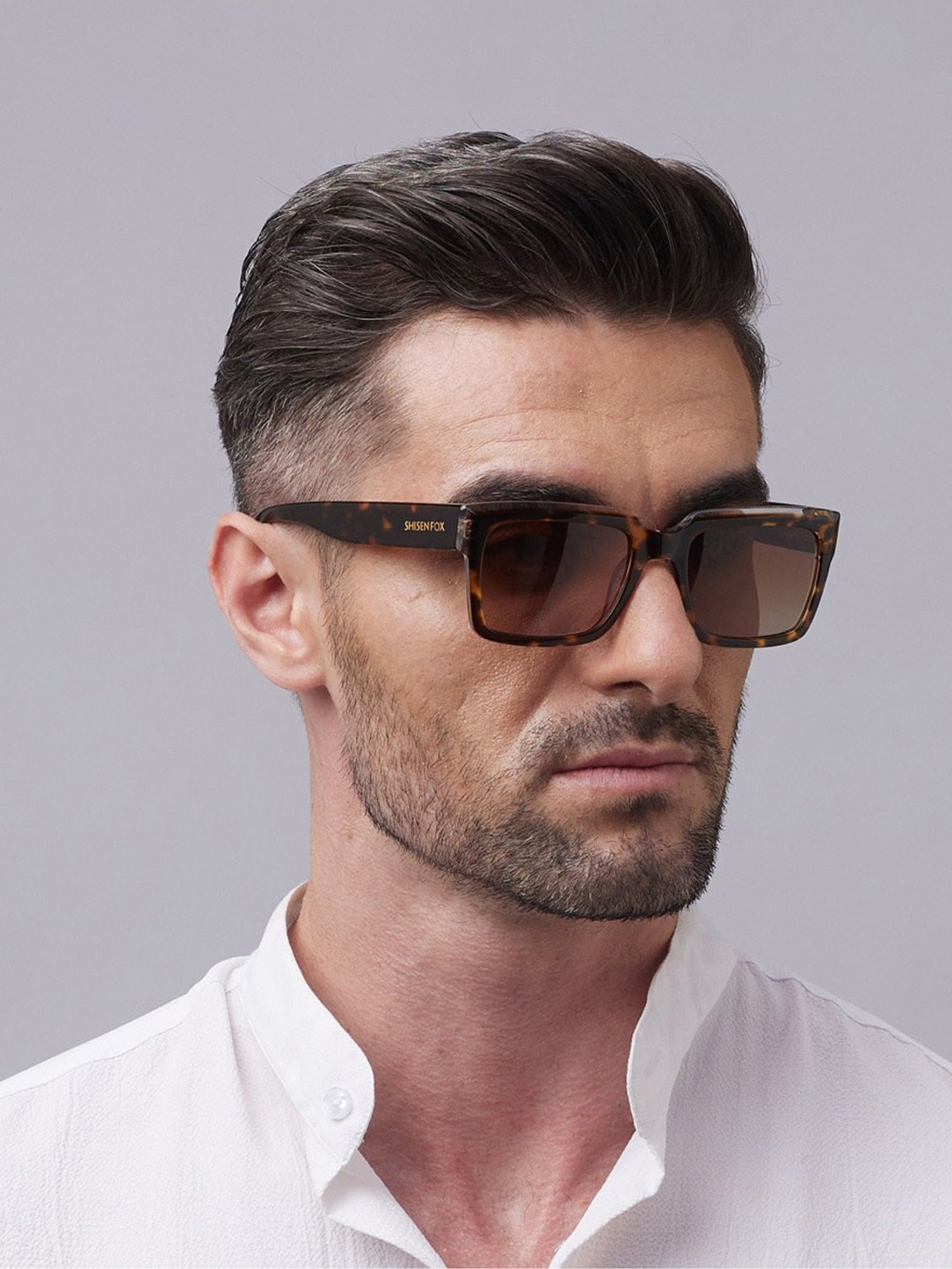 Shisen Fox Kokoro Havana Crystal Rectangular Unisex UV Protection Sunglasses -54 mm