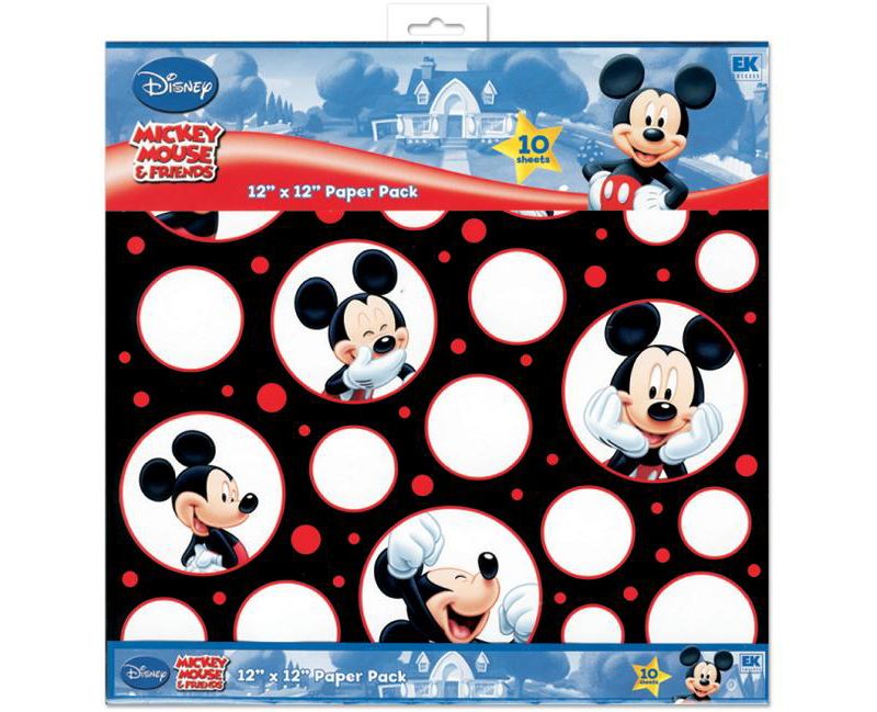 EK Disney Paper Pack 12"X12" 10/Pkg-Mickey Black, White & Red; 5 Designs/2ea