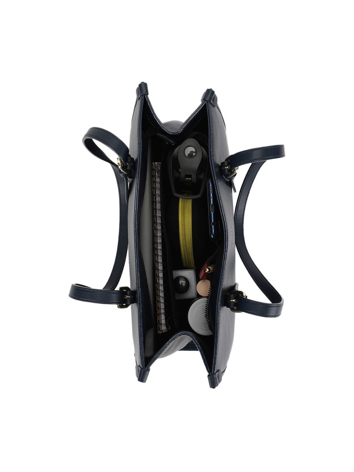 Tyra Hazel Navy Solid Faux Leather Tote Handbag