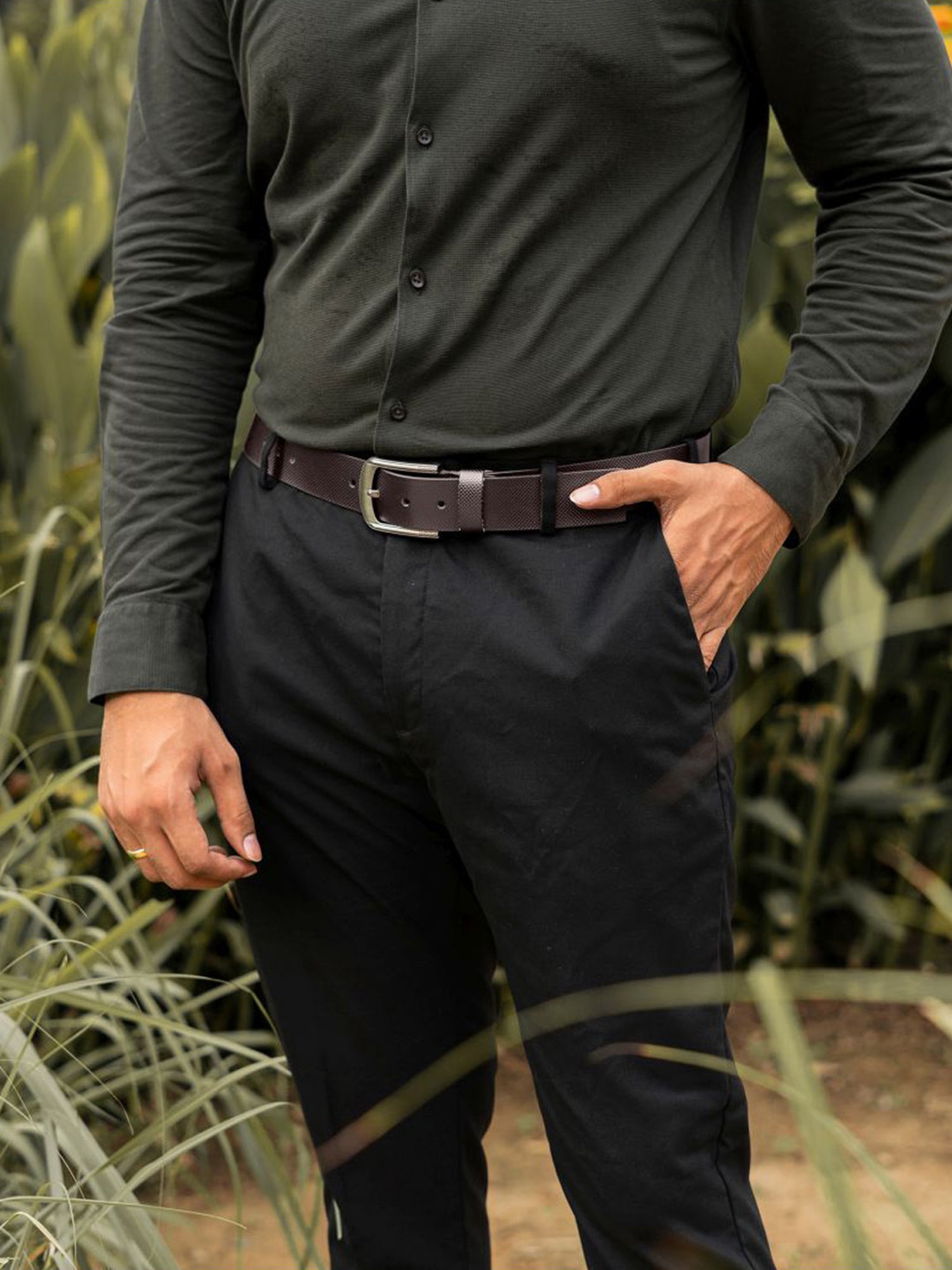 Kara Brown Textured Leather Waist Belt