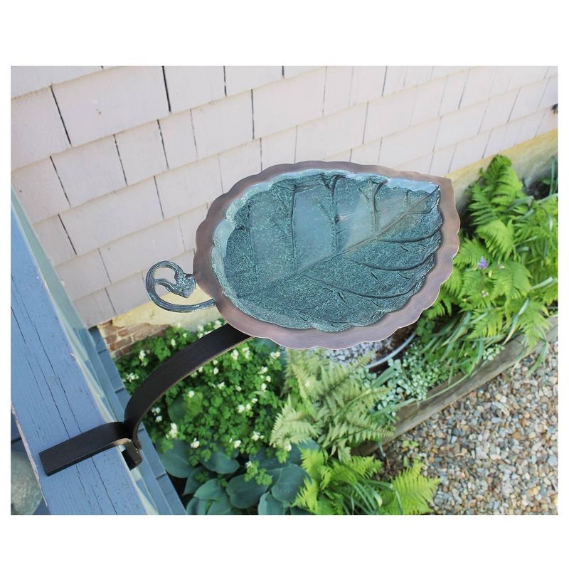 12" Aspen Leaf Birdbath with Rail Mount Bracket Antique Brass Plated - ACHLA Designs